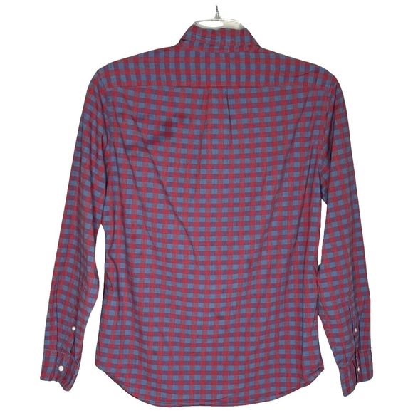J Crew Shirt Mens Medium Red‎ Gingham Plaid Slim Untucked Career Casual Preppy - Picture 2 of 9